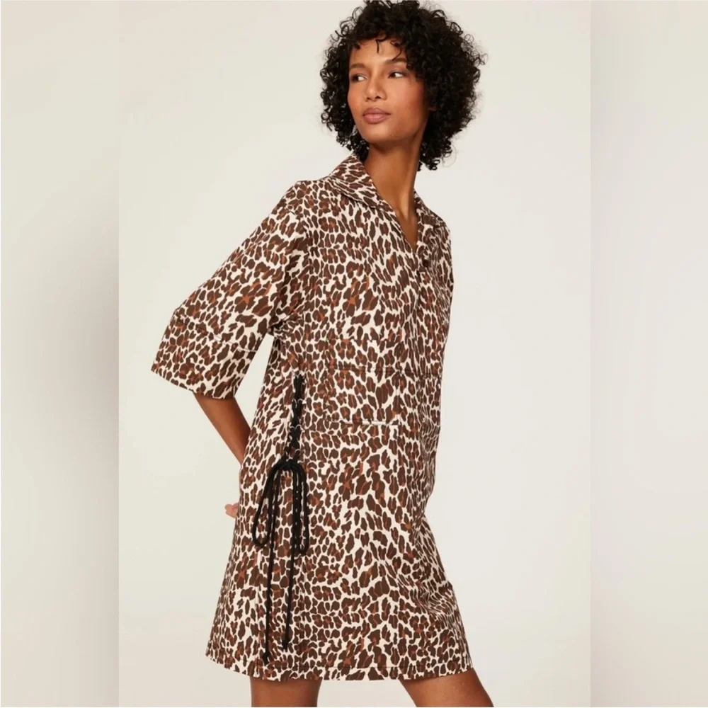 NEW. Tory Burch Reva Leopard Cotton Poplin Shirtdress. NWT - Picture 2 of 4